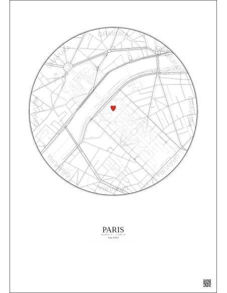 Paris - Carte de ville personnalisée 1 km · Fond clair