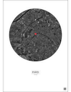 Paris - Vue satellite personnalisée 10 km · N&B · Fond clair
