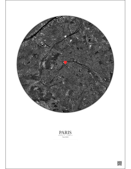 Paris - Vue satellite personnalisée 10 km · N&B · Fond clair