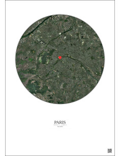 Paris - Vue satellite personnalisée 10 km · Couleur · Fond clair
