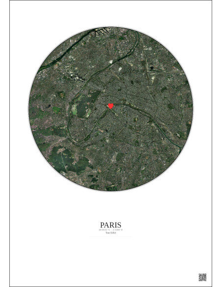 Paris - Vue satellite personnalisée 10 km · Couleur · Fond clair