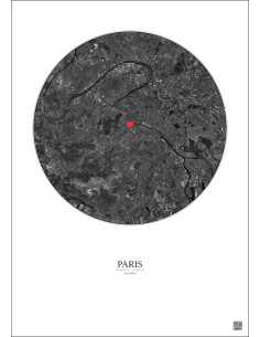 Paris - Vue satellite personnalisée 15 km · N&B · Fond clair