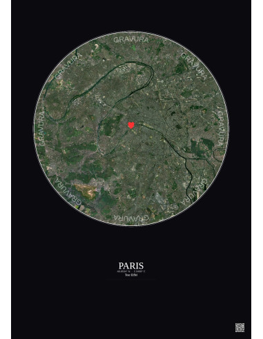 Paris - Vue satellite personnalisée 15 km · Couleur · Fond foncé