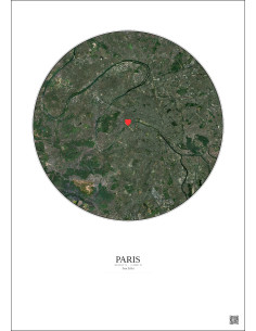 Paris - Vue satellite personnalisée 15 km · Couleur · Fond clair