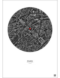 Paris - Vue satellite personnalisée 1 km · N&B · Fond clair