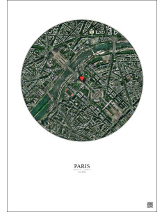 Paris - Vue satellite personnalisée 1 km · Couleur · Fond clair