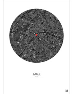 Paris - Vue satellite personnalisée 5 km · N&B · Fond clair