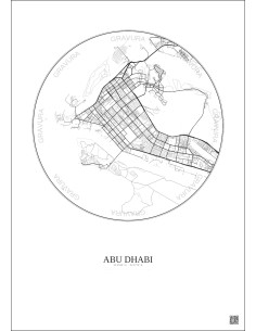 Affiche Abu Dhabi – Poster carte de ville 10km | Gravura – Fond clair