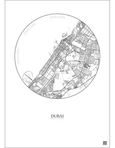 Affiche Dubai – Poster carte de ville 20km | Gravura – Fond clair