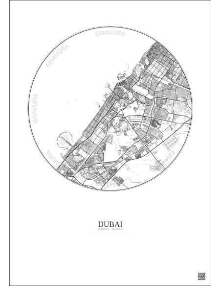 Affiche Dubai – Poster carte de ville 25km | Gravura – Fond clair