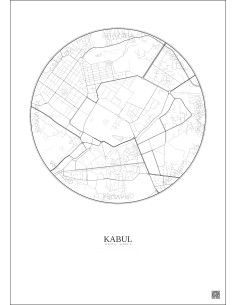 Affiche Kabul – Poster carte de ville 2.5km | Gravura – Fond clair