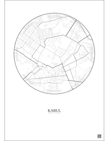 Affiche Kabul – Poster carte de ville 2.5km | Gravura – Fond clair