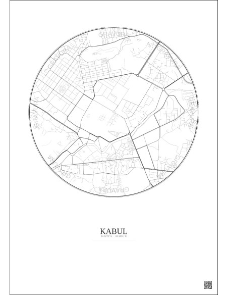 Affiche Kabul – Poster carte de ville 2.5km | Gravura – Fond clair