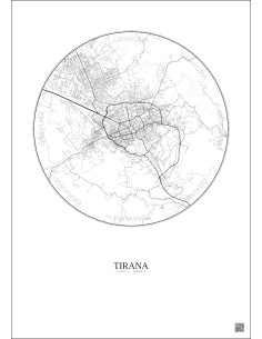 Affiche Tirana – Poster carte de ville 10km | Gravura – Fond clair