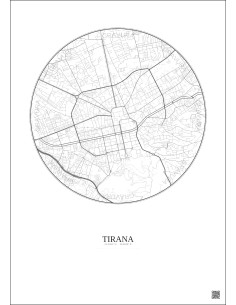 Affiche Tirana – Poster carte de ville 2.5km | Gravura – Fond clair