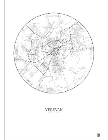 Affiche Yerevan – Poster carte de ville 10km | Gravura – Fond clair