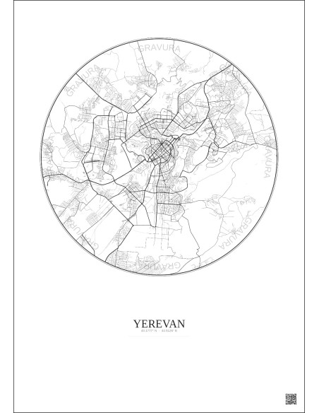 Affiche Yerevan – Poster carte de ville 10km | Gravura – Fond clair