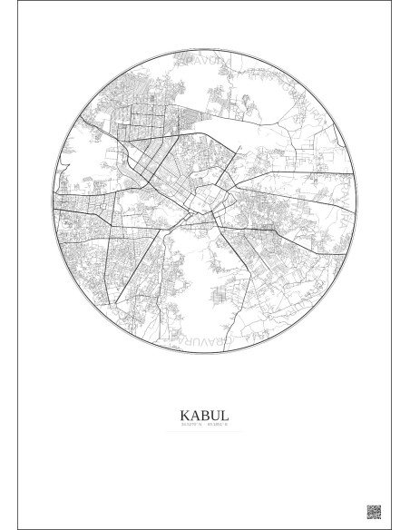 Affiche Kabul – Poster carte de ville 10km | Gravura – Fond clair