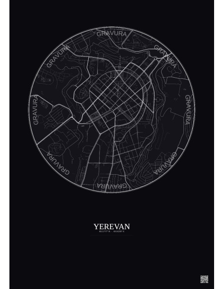 Affiche Yerevan – Poster carte de ville 2.5km | Gravura – Fond foncé
