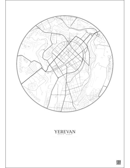 Affiche Yerevan – Poster carte de ville 2.5km | Gravura – Fond clair
