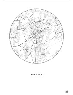 Affiche Yerevan – Poster carte de ville 6km | Gravura – Fond clair