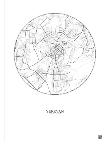 Affiche Yerevan – Poster carte de ville 6km | Gravura – Fond clair