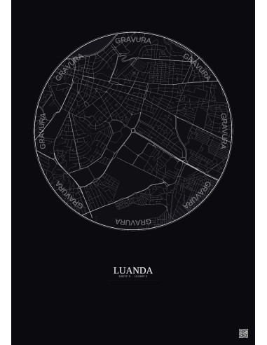 Affiche Luanda – Poster carte de ville 2.5km | Gravura – Fond foncé