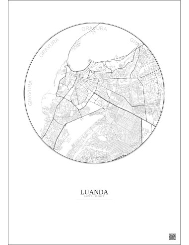 Affiche Luanda – Poster carte de ville 6km | Gravura – Fond clair