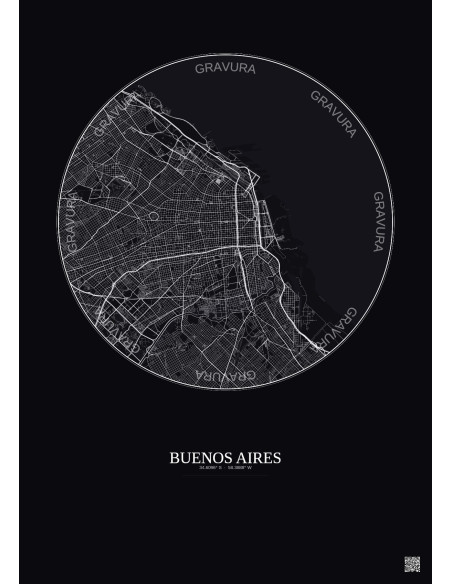 Affiche Buenos Aires – Poster carte de ville 10km | Gravura – Fond foncé