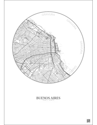 Affiche Buenos Aires – Poster carte de ville 10km | Gravura – Fond clair