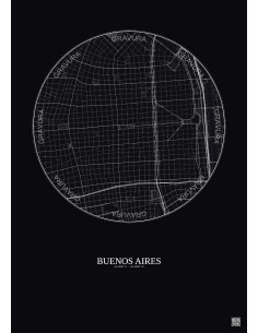 Affiche Buenos Aires – Poster carte de ville 2.5km | Gravura – Fond foncé