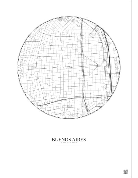 Affiche Buenos Aires – Poster carte de ville 2.5km | Gravura – Fond clair