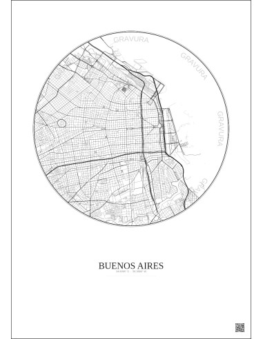 Affiche Buenos Aires – Poster carte de ville 6km | Gravura – Fond clair