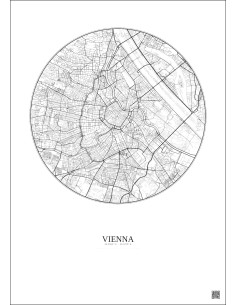 Affiche Vienna – Poster carte de ville 6km | Gravura – Fond clair