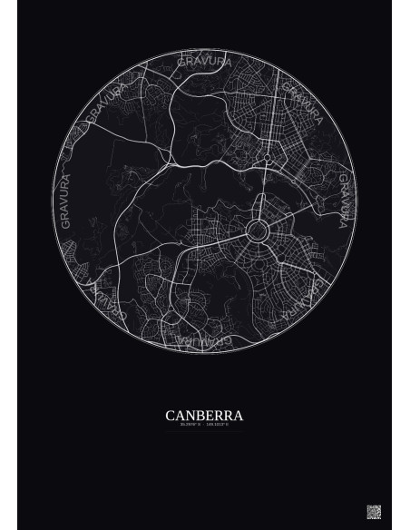 Canberra City Map Poster 6km | Gravura – Dark background