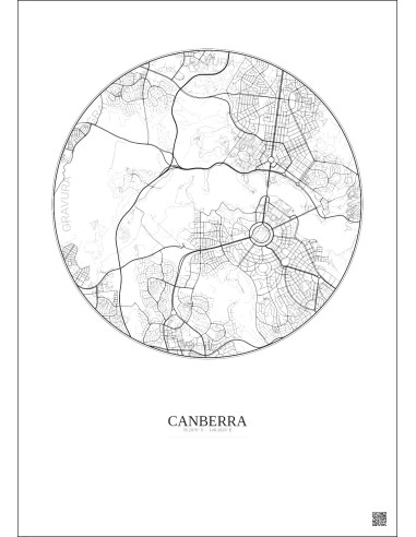 Canberra City Map Poster 6km | Gravura – Light background
