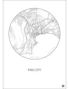 Affiche Baku City – Poster carte de ville 10km | Gravura – Fond clair