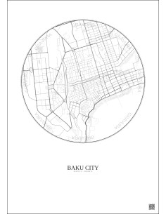 Affiche Baku City – Poster carte de ville 2.5km | Gravura – Fond clair