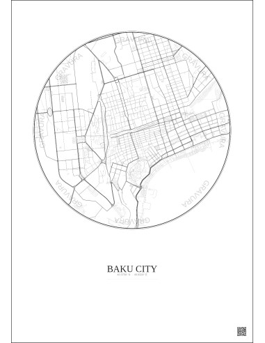 Affiche Baku City – Poster carte de ville 2.5km | Gravura – Fond clair