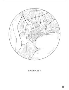 Affiche Baku City – Poster carte de ville 6km | Gravura – Fond clair