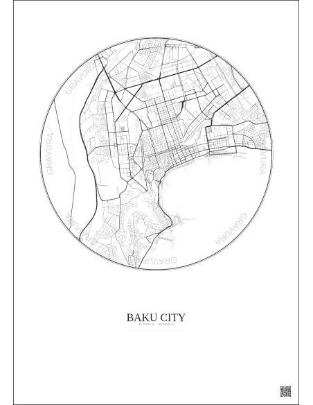 Affiche Baku City – Poster carte de ville 6km | Gravura – Fond clair