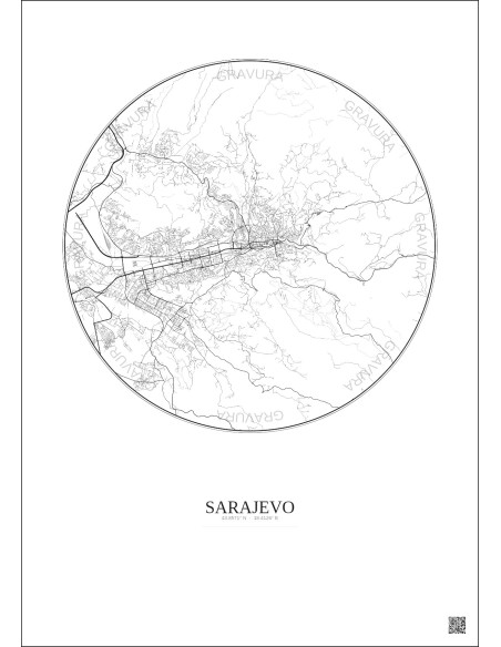 Sarajevo City Map Poster 10km | Gravura – Light background
