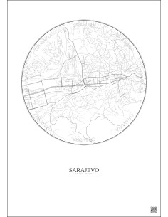 Affiche Sarajevo – Poster carte de ville 2.5km | Gravura – Fond clair