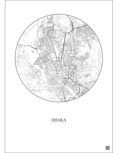 Affiche Dhaka – Poster carte de ville 10km | Gravura – Fond clair