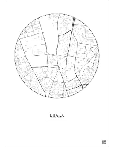 Affiche Dhaka – Poster carte de ville 2.5km | Gravura – Fond clair