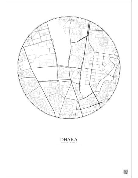 Affiche Dhaka – Poster carte de ville 2.5km | Gravura – Fond clair