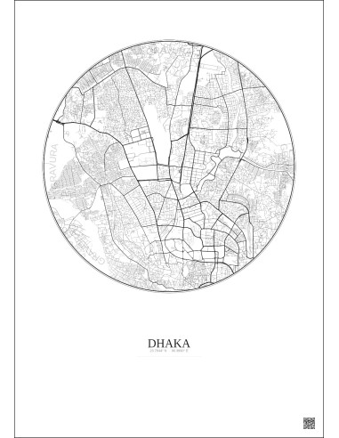 Affiche Dhaka – Poster carte de ville 6km | Gravura – Fond clair