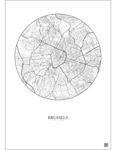 Affiche Brussels – Poster carte de ville 6km | Gravura – Fond clair