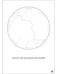 Affiche Circuit De Spa Francorchamps – Poster carte de ville 2.5km | Gravura – Fond clair