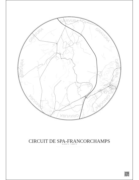 Affiche Circuit De Spa Francorchamps – Poster carte de ville 5km | Gravura – Fond clair